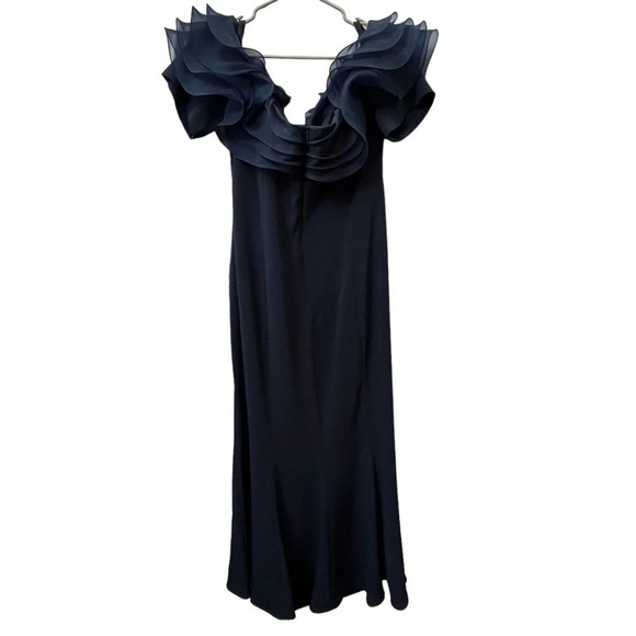 Alexander by Daymor Navy Blue Ruffled Off The Shoulder Sheath Dress 1257 Size 16 - Picture 3 of 16